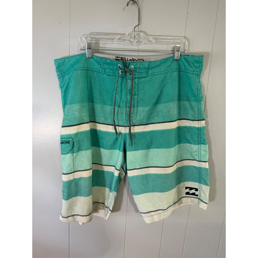 Billabong Board Shorts Mens 38 Teal Striped Originals Swim Trunks M126GADS
